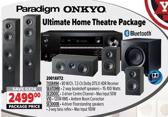2001 Audio Video Paradigm onkyo ultimate home theatre package offer