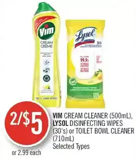 Shoppers Drug Mart Vim cream cleaner, lysol disinfecting wipes or toilet bowl cleaner offer