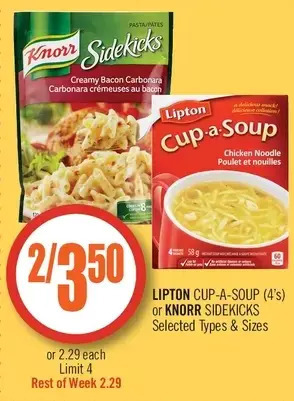 Shoppers Drug Mart Lipton cup-a-soup or knorr sidekicks offer