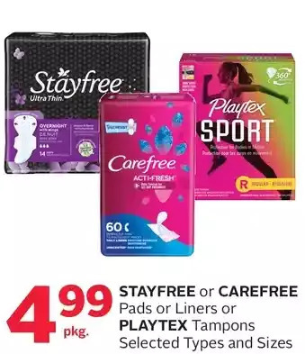 Rexall Stayfree or carefree pads or liners or playtex tampons offer