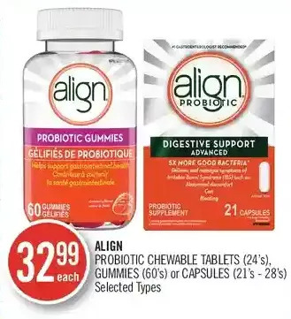 Shoppers Drug Mart Align probiotic chewable tablets, gummies or capsules offer