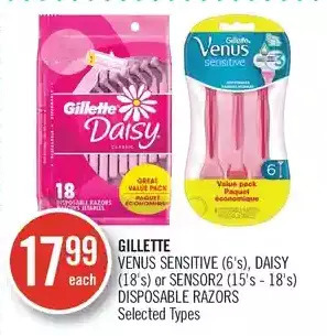 Shoppers Drug Mart Gillette venus sensitive, daisy or sensor2 disposable razors offer