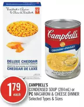 Shoppers Drug Mart Campbell's condensed soup or pc macaroni & cheese dinner offer