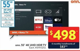 Walmart onn. 55" 4K UHD HDR TV offer
