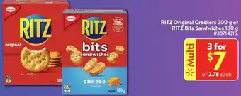 Walmart Ritz Original Crackers 200g or Ritz Bits Sandwiches 180 g offer