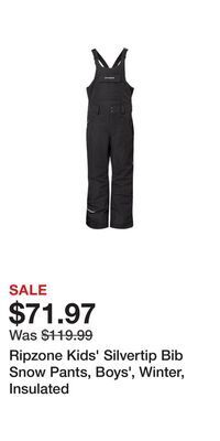 Sport Chek Ripzone kids' silvertip bib snow pants, boys', winter, insulated offer