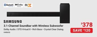 Visions Electronics Samsung 3.1-channel soundbar with wireless subwoofer offer