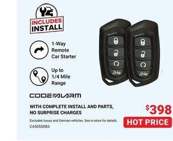 Visions Electronics Code alarm 1-way remote starter with two 1-way 4-button remotes offer