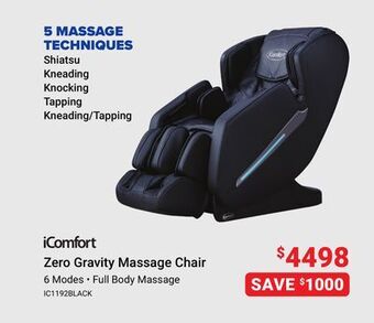 Visions Electronics Icomfort zero gravity massage chair offer