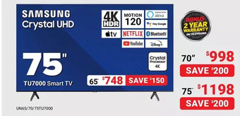 Visions Electronics Samsung 75" crystal uhd tu7000 smart tv offer