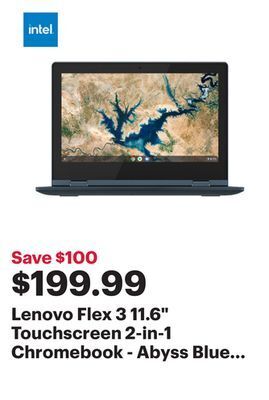 Best Buy Lenovo flex 3 11.6" touchscreen 2-in-1 chromebook - abyss blue (intel celeron n4000/64gb emmc/4gb ram/chrome os) offer