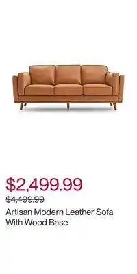 Artisan modern leather sofa with wood base