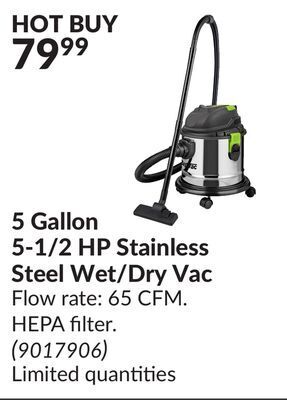 Princess Auto 5 gallon 5-1/2 hp stainless steel wet/dry vac offer