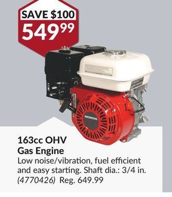 Princess Auto 163cc ohv gas engine offer
