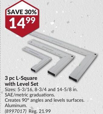 Princess Auto 3 pc l-square with level set offer