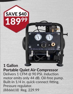 Princess Auto 1 gallon portable quiet air compressor offer