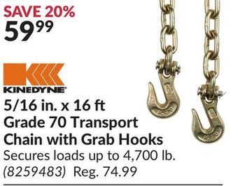 Princess Auto 5/16 in. x 16 ft grade 70 transport chain with grab hooks offer