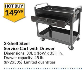 Princess Auto 2-shelf steel service cart with drawer offer