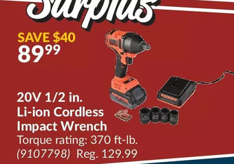 Princess Auto Surplus 20v 1/2 in. li-ion cordless impact wrench offer