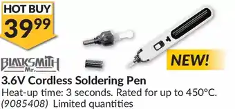 Princess Auto Mr. blacksmith 3.6v cordless soldering pen offer