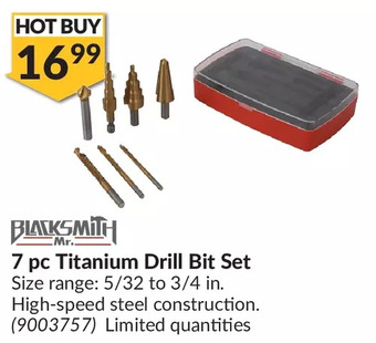 Princess Auto Mr. blacksmith 7 pc titanium drill bit set offer