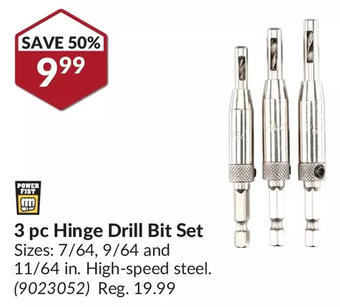 Princess Auto Power fist 3 pc hinge drill bit set offer