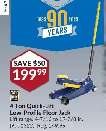 Princess Auto Power fist 4 ton quick-lift low-profile floor jack offer