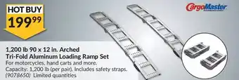 Princess Auto Cargomaster 1,200 lb 90 x 12 in. arched tri-fold aluminum loading ramp set offer