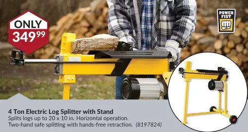 4 ton electric log splitter with stand offer at Princess Auto