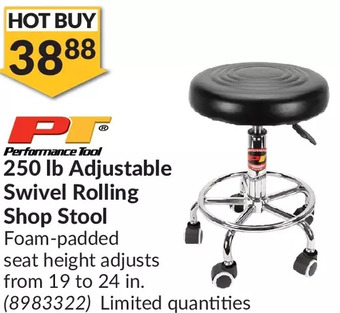 Princess Auto Performance tool 250 lb adjustable swivel rolling shop stool offer
