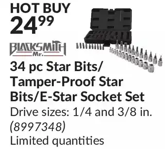 Princess Auto Mr. blacksmith 34 pc star bits/tamper-proof star bits/e-star socket set offer
