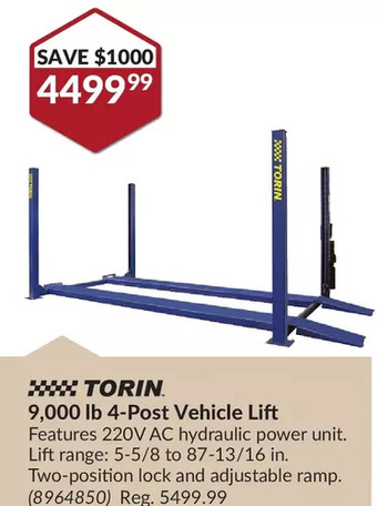 Princess Auto Torin 9,000 lb 4-post vehicle lift offer