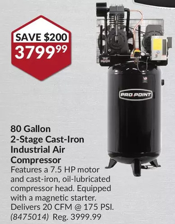 Princess Auto Pro-point 80 gallon 2-stage cast-iron industrial air compressor offer