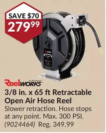 Princess Auto Reel works 3/8 in. x 65 ft. retractable open air hose reel offer