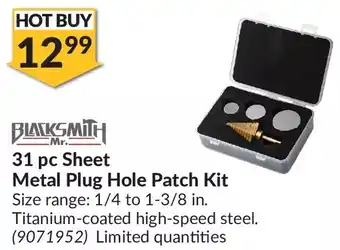 Princess Auto Mr. blacksmith 31 pc sheet metal plug hole patch kit offer