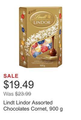 Costco Lindt lindor assorted chocolates cornet, 900 g offer