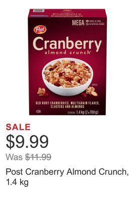 Costco Post cranberry almond crunch, 1.4 kg offer