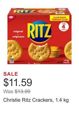 Costco Christie ritz crackers, 1.4 kg offer