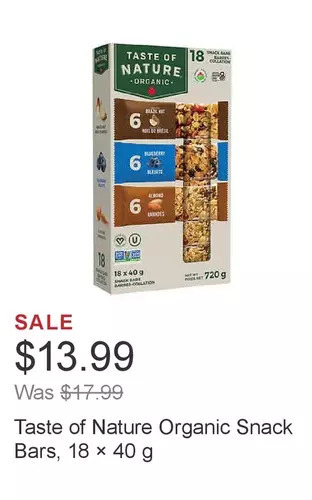 Costco Taste of nature organic snack bars offer