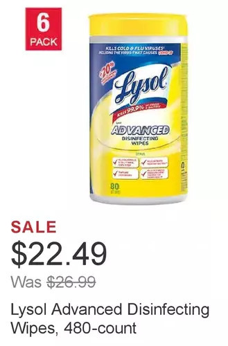 Costco Lysol advanced disinfecting wipes offer