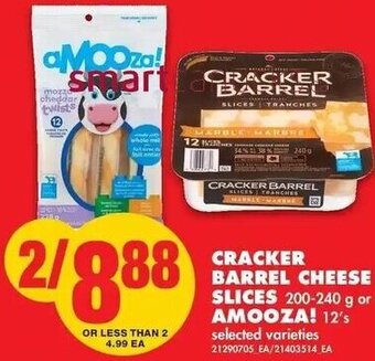 No Frills Cracker Barrel Cheese Slices 200-240 g or Amooza! 12's offer