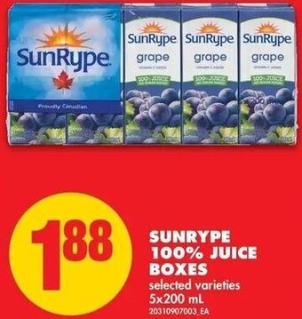 No Frills Sunrype 100% Juice Boxes 5x200 ml offer