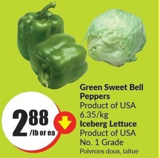 FreshCo Green Sweet Bell Peppers, Ice Lettuce offer