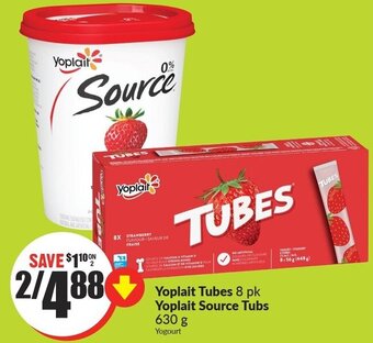 FreshCo Yoplait Tubes 8 pk Yoplait Source Tubs 630 g offer