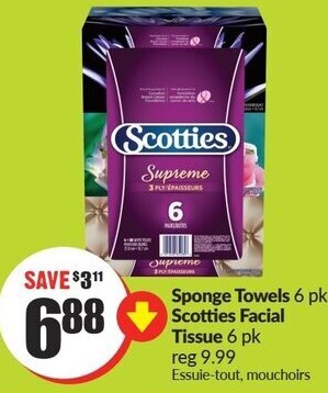 FreshCo Sponge Towels 6 pk Scotties Facial Tissue 6 pk offer