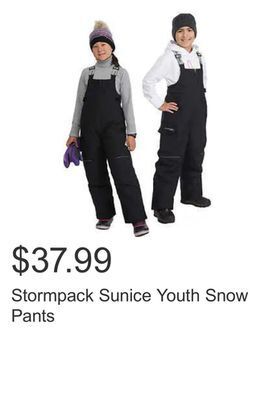 Costco Stormpack sunice youth snow pants offer