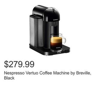 Costco Nespresso vertuo coffee machine by breville, black offer