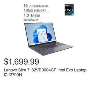 Costco Lenovo slim 7i 82vb0004cf intel evo laptop, i7-12700h offer