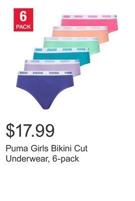 Costco Puma girls bikini cut underwear, 6-pack offer