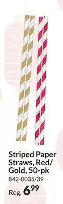 Party City Striped paper straws for birthday, party, anniversary, assorted colours, 50-pk offer